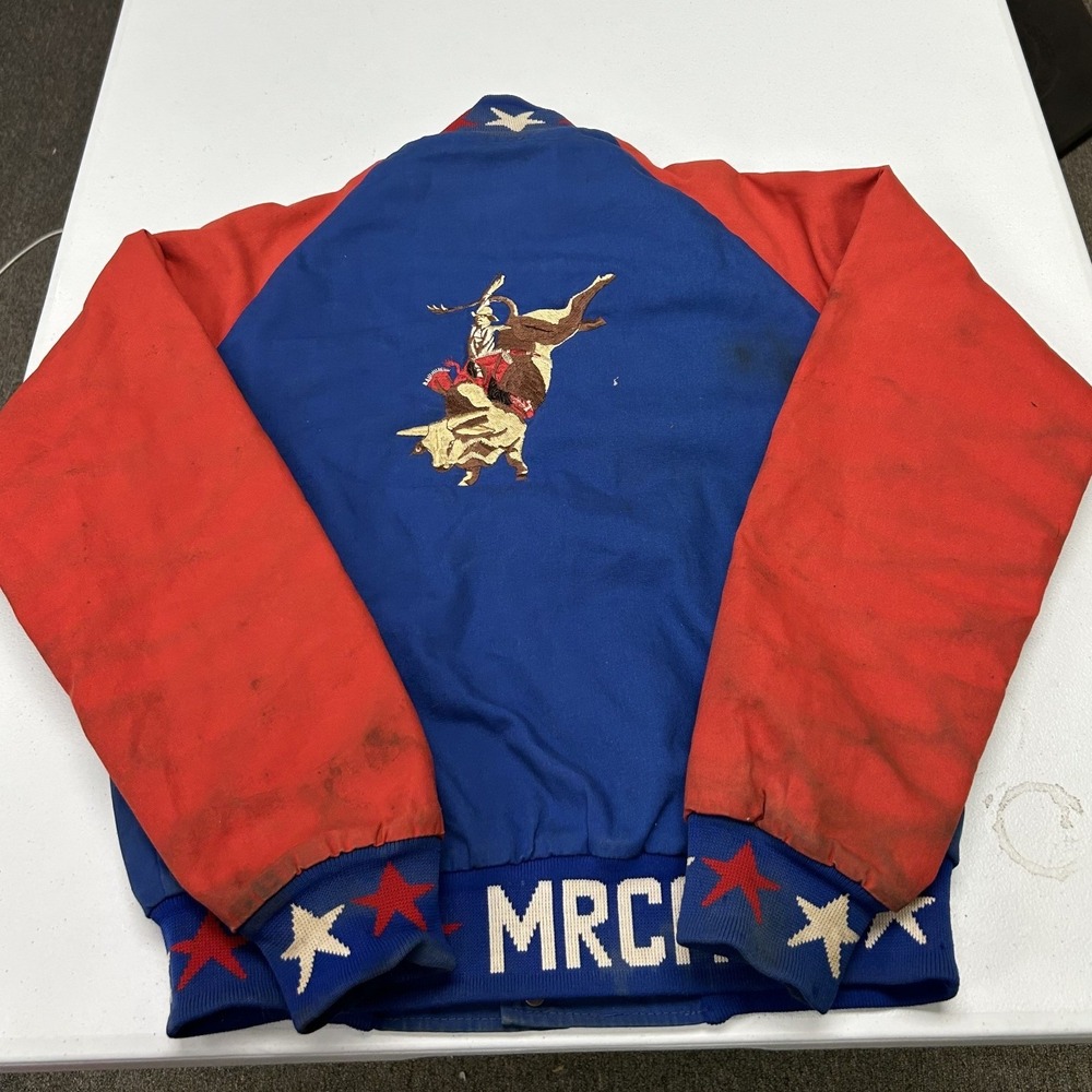 Vintage Rodeo Varsity Jacket Mens Small Blue Red Star Embroidered MRCA Shawn